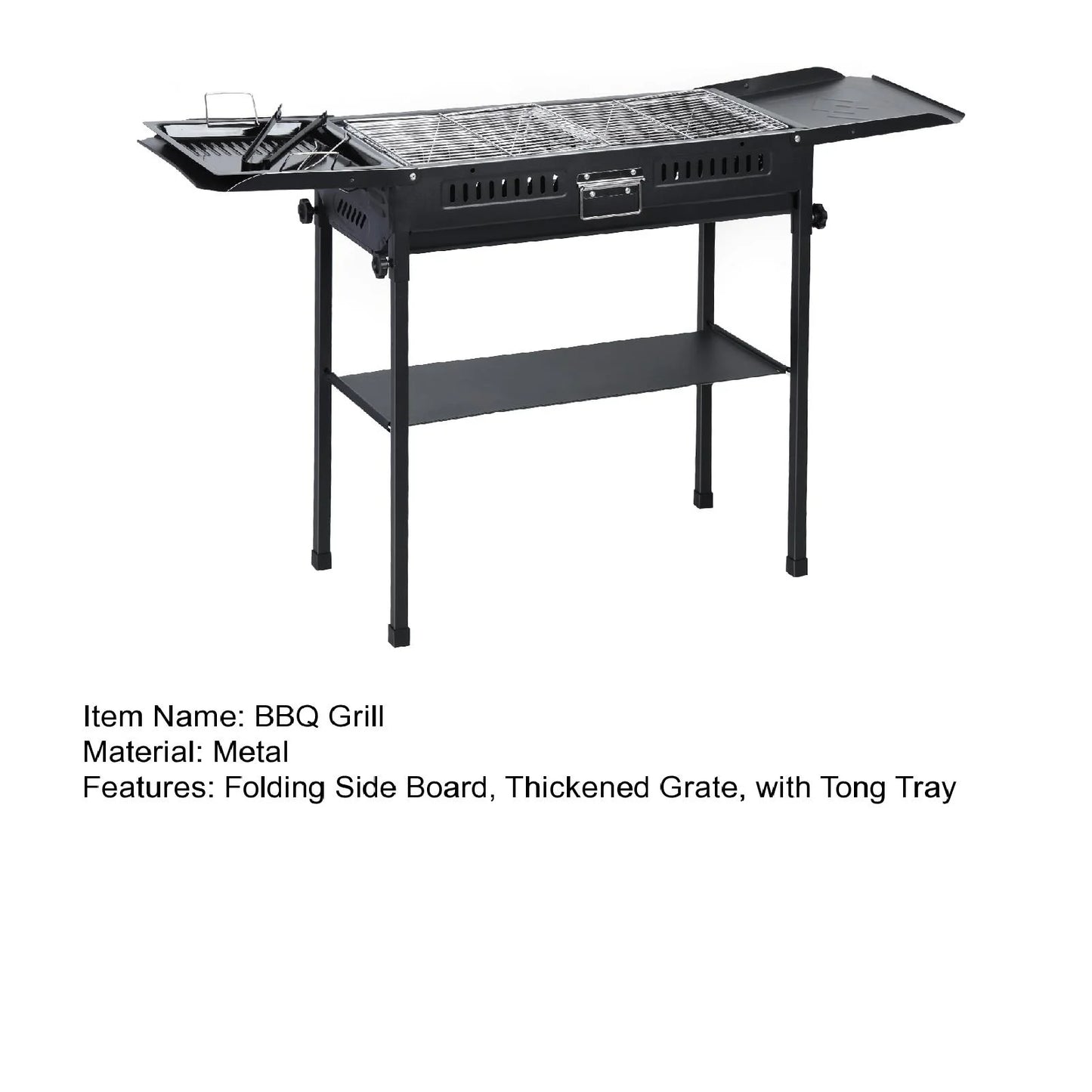 Charcoal Large BBQ Grill, Folded Side Board Camping Barbecue Grill for Garden Backyard Party Picnic Outdoor Cooking Use (47.28X25.61X25.61 Inch)