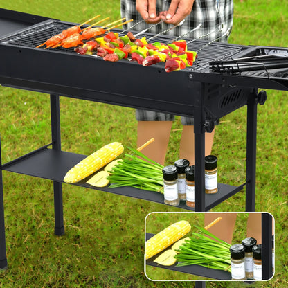 Charcoal Large BBQ Grill, Folded Side Board Camping Barbecue Grill for Garden Backyard Party Picnic Outdoor Cooking Use (47.28X25.61X25.61 Inch)