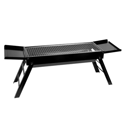 Portable BBQ Grill with Shelf, 34X9X12In Foldable Charcoal BBQ Grill with Stainless Steel Grill Net, Black